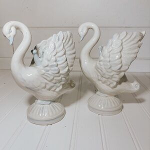 Vintage Ceramic Swan Candlestick Holders | Set of 2